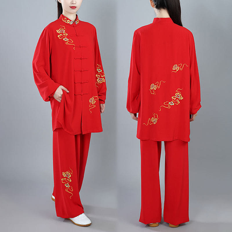 Buddha Stones 2 pezzi Autunno Colorato Auspicious Clouds Tai Chi Meditazione Qigong Zen Pratica Unisex Cotone Abbigliamento Set