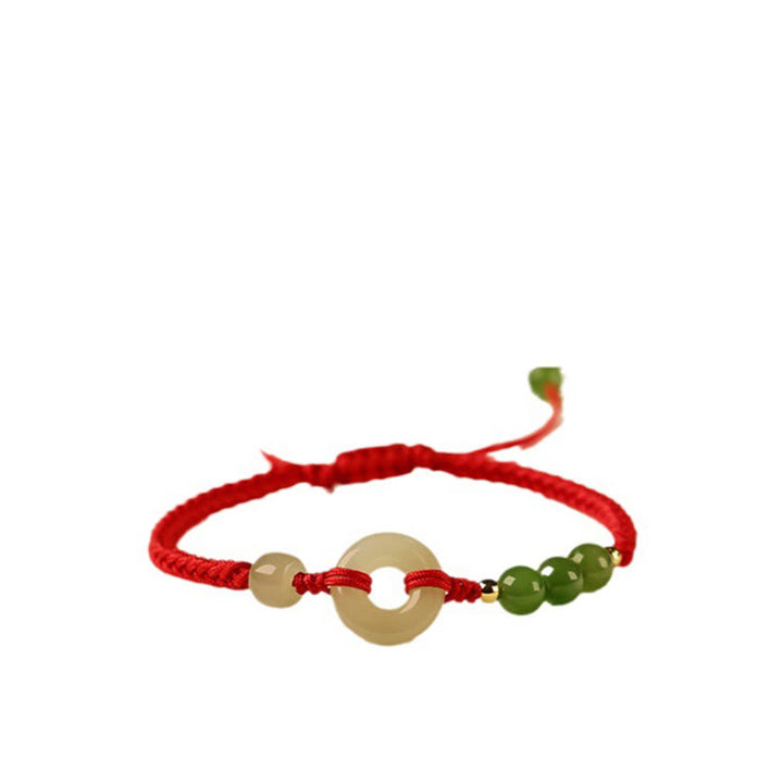 Buddha Stones Pulsera de protección de la suerte con hilo rojo y hebilla de paz de jade hetiano natural