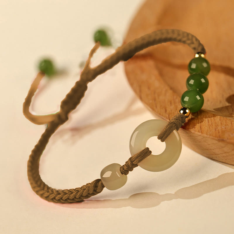 Buddha Stones Pulsera de protección de la suerte con hilo rojo y hebilla de paz de jade hetiano natural