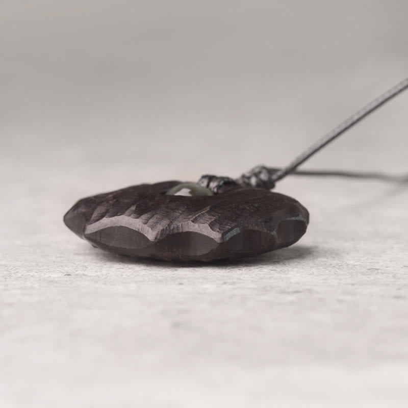 Collana pendente Buddha Stones in legno di ebano e ossidiana di forma irregolare, pace e calma