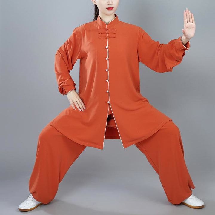 Buddha Stones 2 pezzi autunno tinta unita rana-bottone Tai Chi meditazione Qigong Zen pratica unisex cotone abbigliamento set