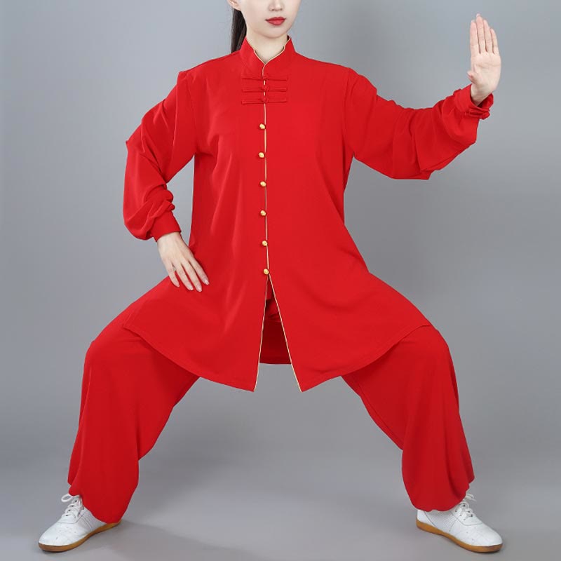 Buddha Stones 2 pezzi autunno tinta unita rana-bottone Tai Chi meditazione Qigong Zen pratica unisex cotone abbigliamento set