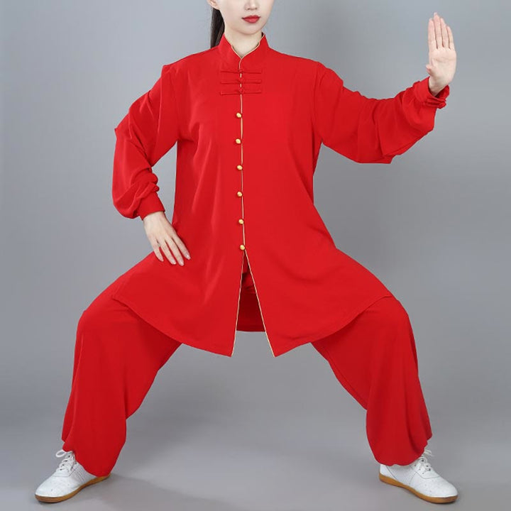 Buddha Stones 2 pezzi autunno tinta unita rana-bottone Tai Chi meditazione Qigong Zen pratica unisex cotone abbigliamento set