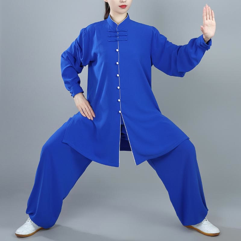 Buddha Stones 2 pezzi autunno tinta unita rana-bottone Tai Chi meditazione Qigong Zen pratica unisex cotone abbigliamento set