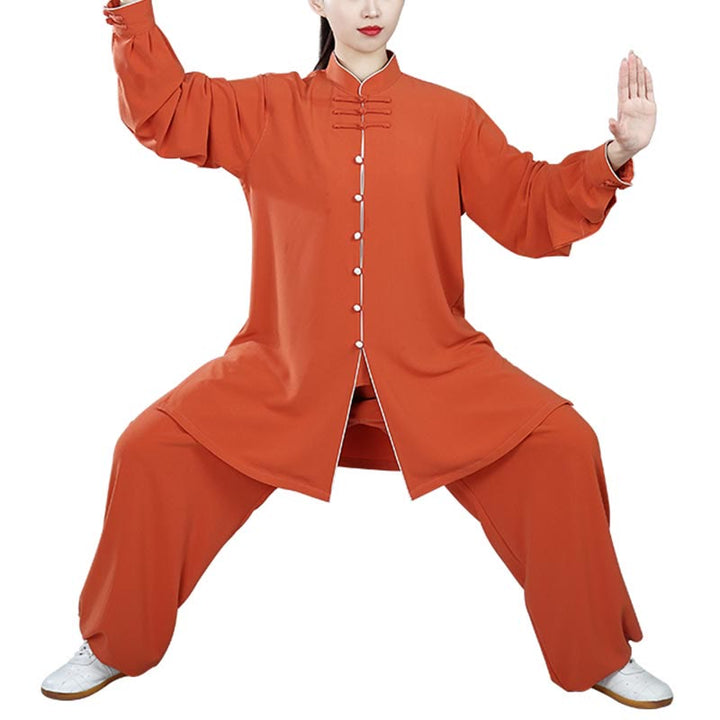 Buddha Stones 2 pezzi autunno tinta unita rana-bottone Tai Chi meditazione Qigong Zen pratica unisex cotone abbigliamento set