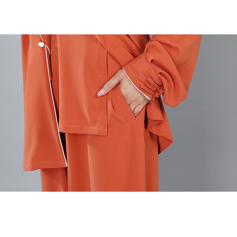 Buddha Stones 2 pezzi autunno tinta unita rana-bottone Tai Chi meditazione Qigong Zen pratica unisex cotone abbigliamento set