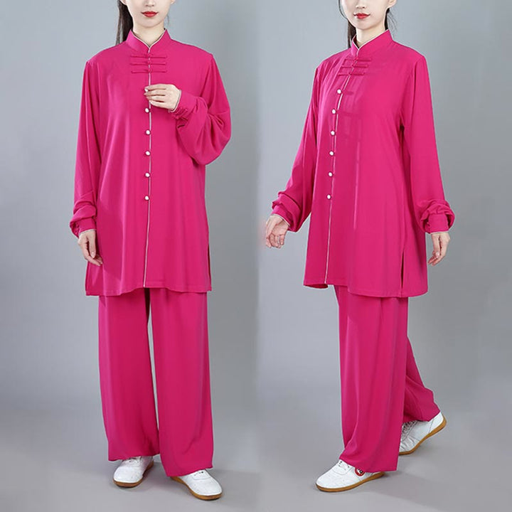 Buddha Stones 2 pezzi autunno tinta unita rana-bottone Tai Chi meditazione Qigong Zen pratica unisex cotone abbigliamento set