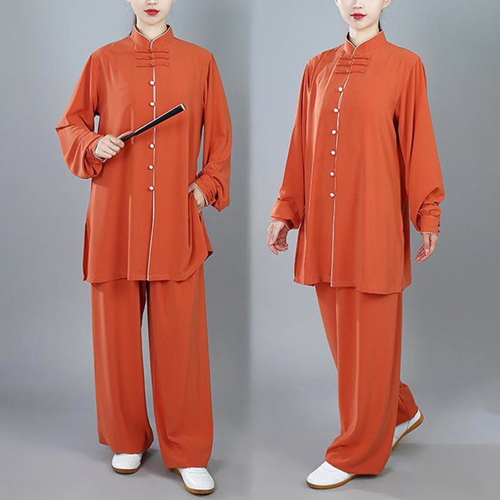 Buddha Stones 2 pezzi autunno tinta unita rana-bottone Tai Chi meditazione Qigong Zen pratica unisex cotone abbigliamento set