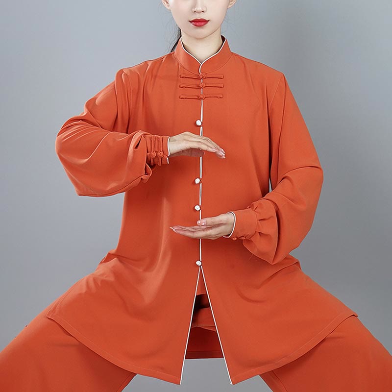 Buddha Stones 2 pezzi autunno tinta unita rana-bottone Tai Chi meditazione Qigong Zen pratica unisex cotone abbigliamento set