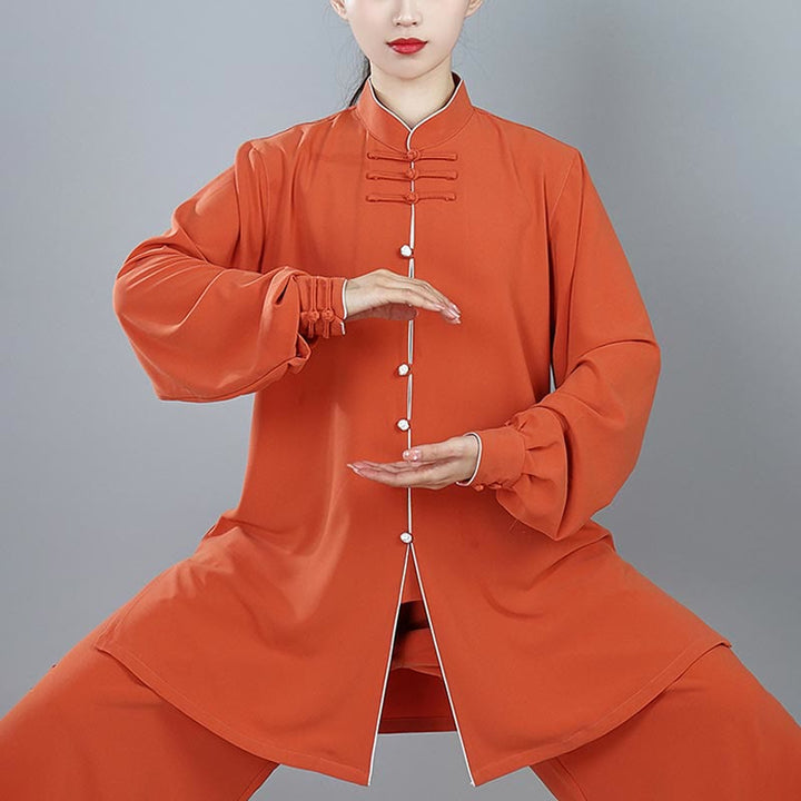 Buddha Stones 2 pezzi autunno tinta unita rana-bottone Tai Chi meditazione Qigong Zen pratica unisex cotone abbigliamento set