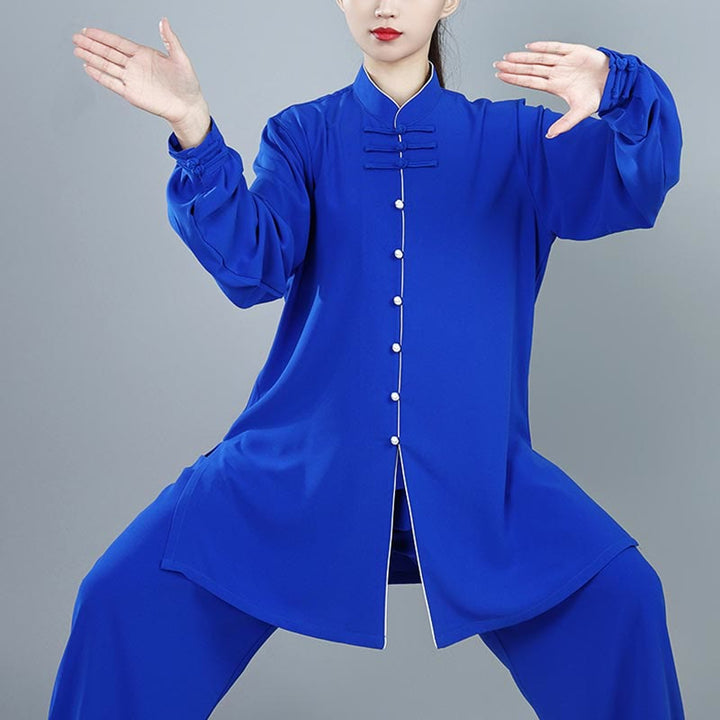 Buddha Stones 2 pezzi autunno tinta unita rana-bottone Tai Chi meditazione Qigong Zen pratica unisex cotone abbigliamento set