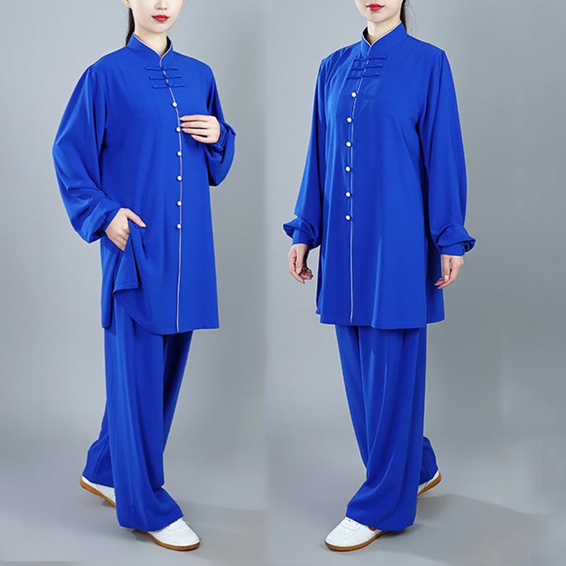 Buddha Stones 2 pezzi autunno tinta unita rana-bottone Tai Chi meditazione Qigong Zen pratica unisex cotone abbigliamento set