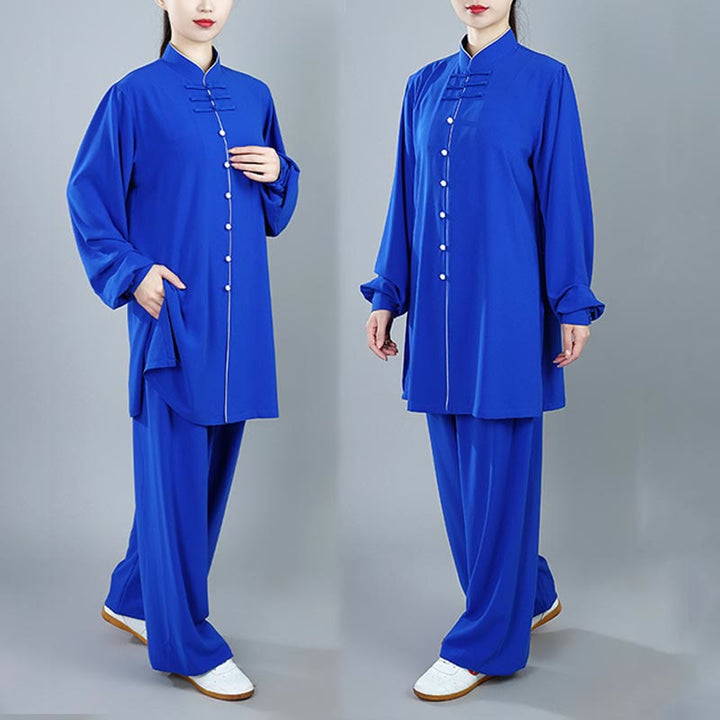 Buddha Stones 2 pezzi autunno tinta unita rana-bottone Tai Chi meditazione Qigong Zen pratica unisex cotone abbigliamento set