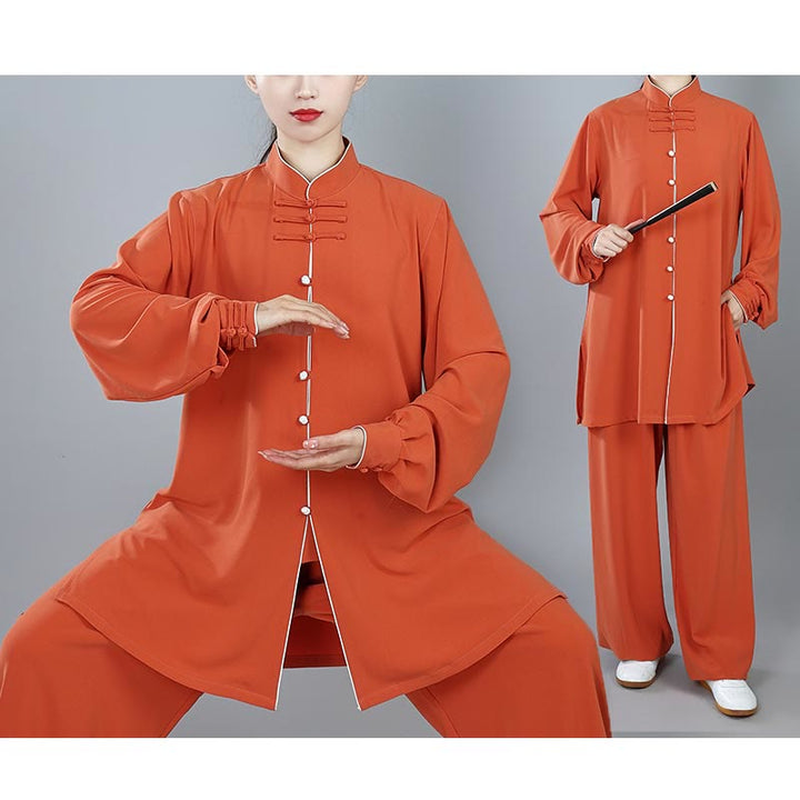 Buddha Stones 2 pezzi autunno tinta unita rana-bottone Tai Chi meditazione Qigong Zen pratica unisex cotone abbigliamento set