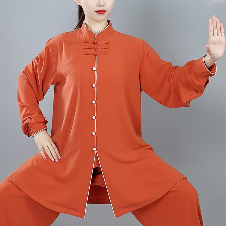 Buddha Stones 2 pezzi autunno tinta unita rana-bottone Tai Chi meditazione Qigong Zen pratica unisex cotone abbigliamento set