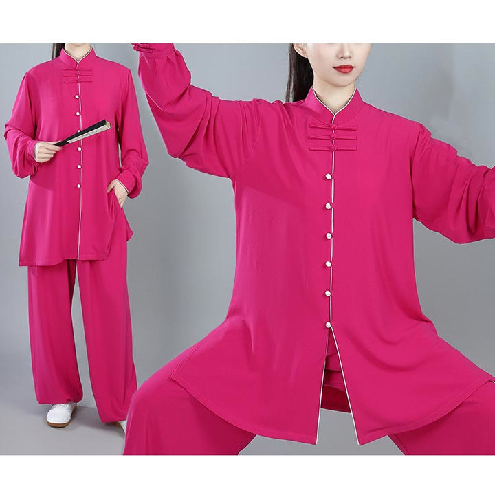 Buddha Stones 2 pezzi autunno tinta unita rana-bottone Tai Chi meditazione Qigong Zen pratica unisex cotone abbigliamento set