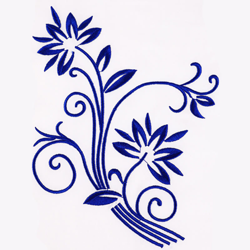 Buddha Stones 2 pezzi autunno blu ricamo fiori rana-bottone Tai Chi meditazione Qigong Zen pratica unisex cotone abbigliamento set