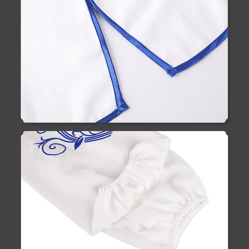 Buddha Stones 2 pezzi autunno blu ricamo fiori rana-bottone Tai Chi meditazione Qigong Zen pratica unisex cotone abbigliamento set