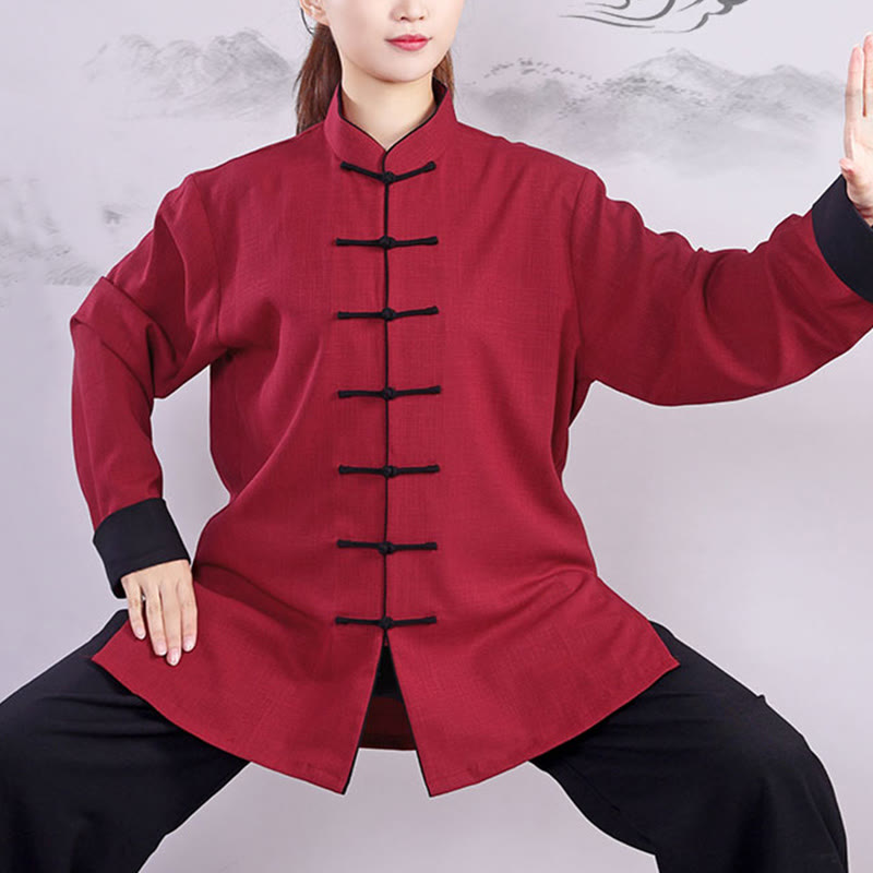 Buddha Stones 2 pezzi autunno inverno rana-bottone Tai Chi meditazione Qigong Zen pratica unisex cotone lino abbigliamento set - image 2
