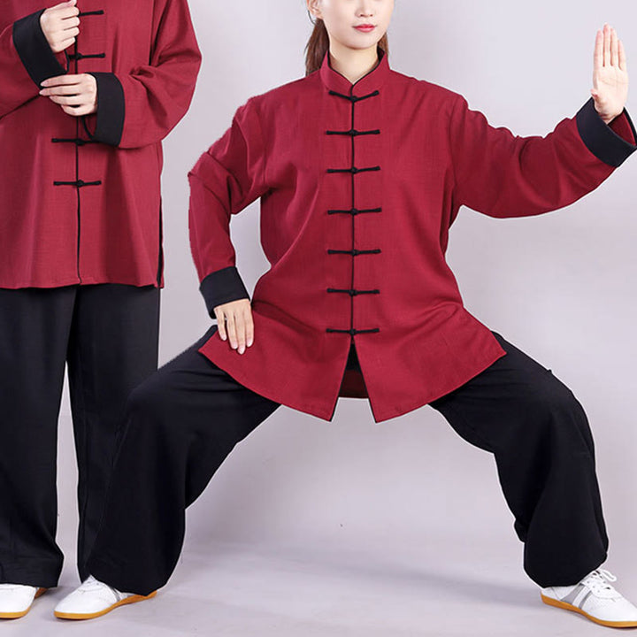 Buddha Stones 2 pezzi autunno inverno rana-bottone Tai Chi meditazione Qigong Zen pratica unisex cotone lino abbigliamento set - image 3