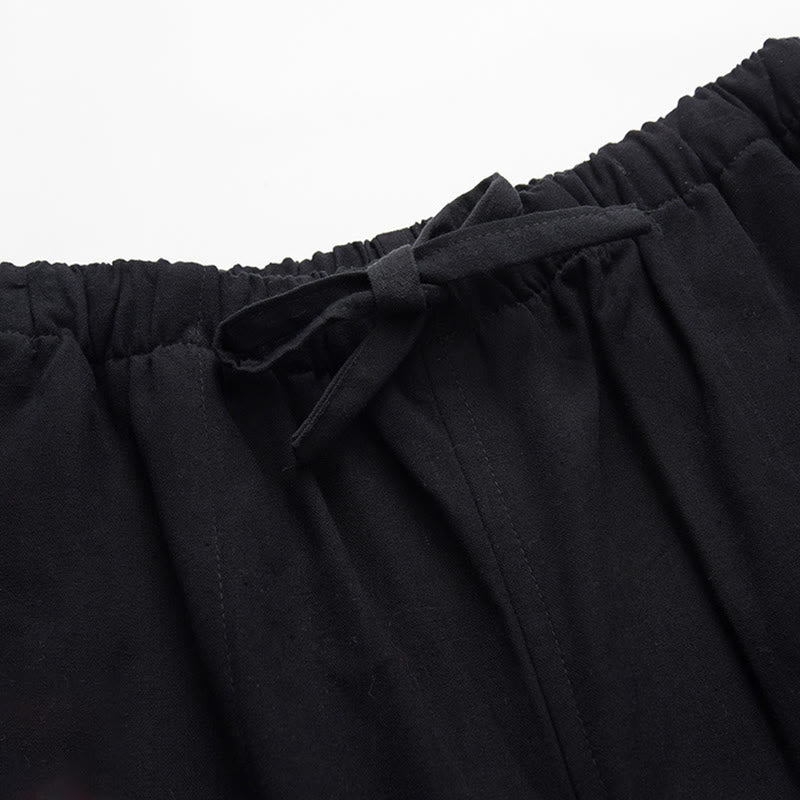 Buddha Stones 2 pezzi autunno uomo Tang Suit Frog-Bottone cotone manica lunga camicia pantaloni set - image 10