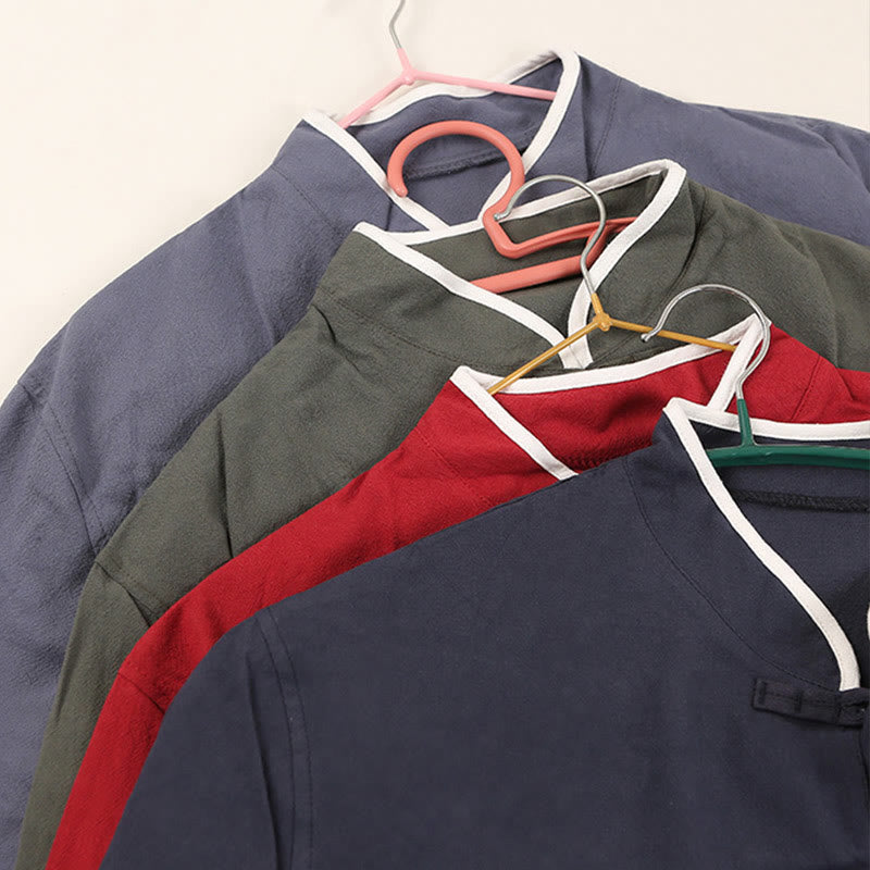 Buddha Stones 2 pezzi autunno uomo Tang Suit Frog-Bottone cotone tre quarti manica camicia pantaloni set