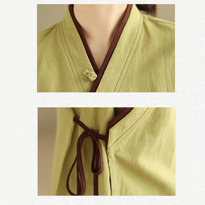 Camicia da donna con lacci a maniche lunghe in tinta unita con Buddha Stones, Hanfu - image 15