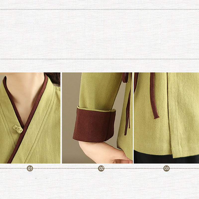 Camicia da donna con lacci a maniche lunghe in tinta unita con Buddha Stones, Hanfu - image 16