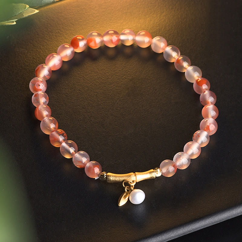 Bracciale Buddha Stones South Red Agate Acquamarina Perla Giada Hetian Fiore di Bambù Fortuna