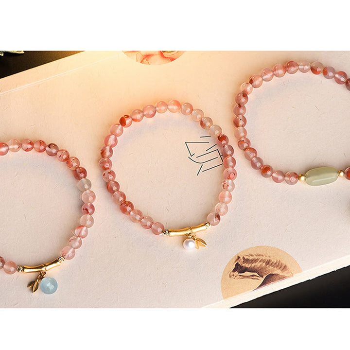 Bracciale Buddha Stones South Red Agate Acquamarina Perla Giada Hetian Fiore di Bambù Fortuna