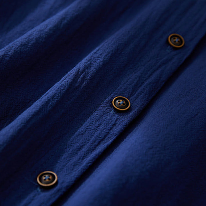 Camicie da donna in lino di cotone con bottoni a manica lunga con ricamo geometrico Buddha Stones