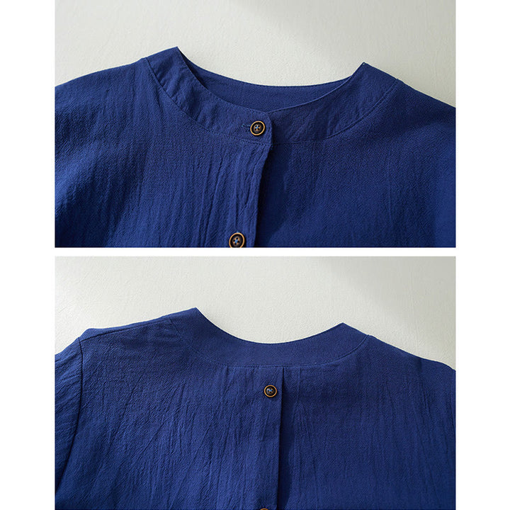 Camicie da donna in lino di cotone con bottoni a manica lunga con ricamo geometrico Buddha Stones