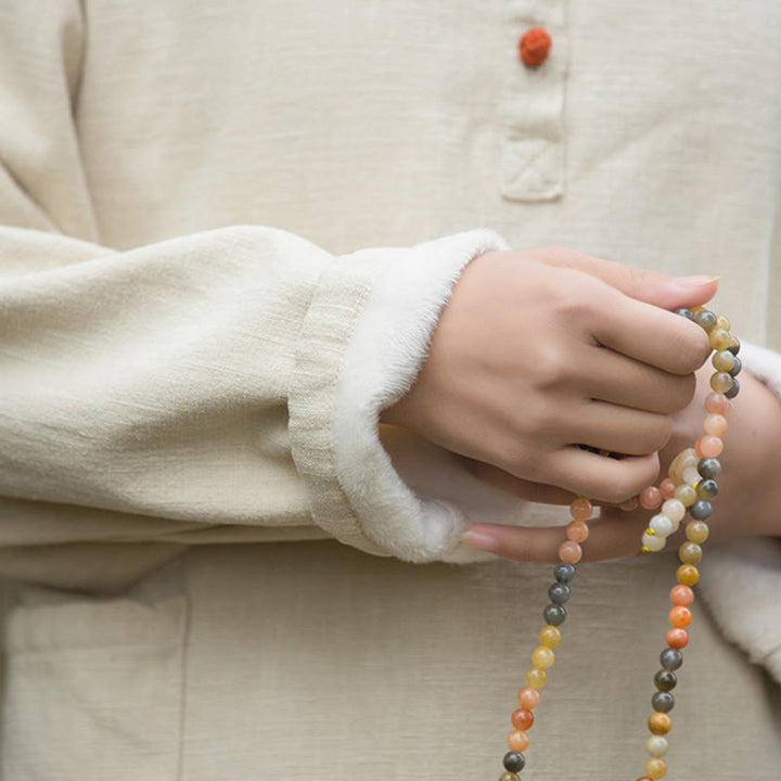Camicia da donna in lino ramiè a maniche lunghe, termica, retrò, tinta unita, Buddha Stones