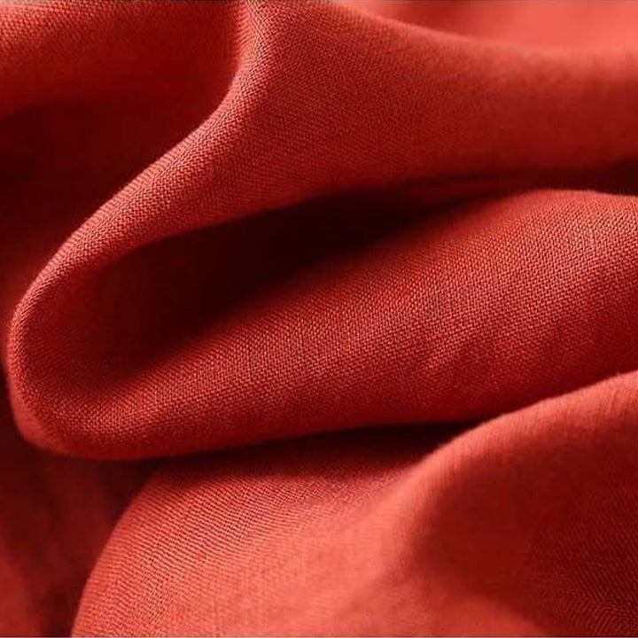 Camicia da donna in cotone e lino a maniche lunghe con ricamo floreale retrò Buddha Stones