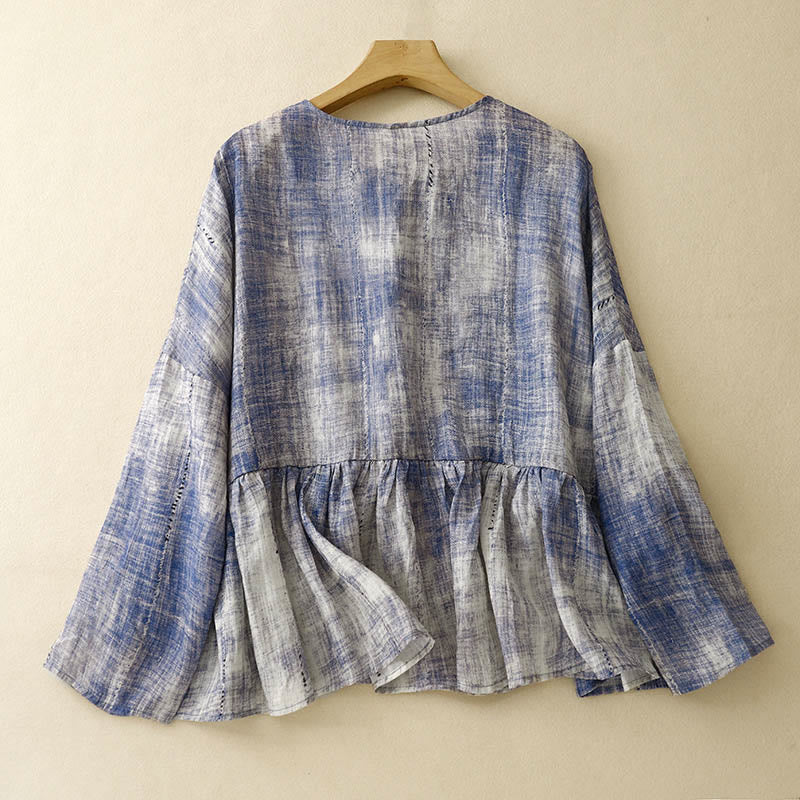 Camicia in cotone a maniche lunghe con bottoni tie-dye Buddha Stones