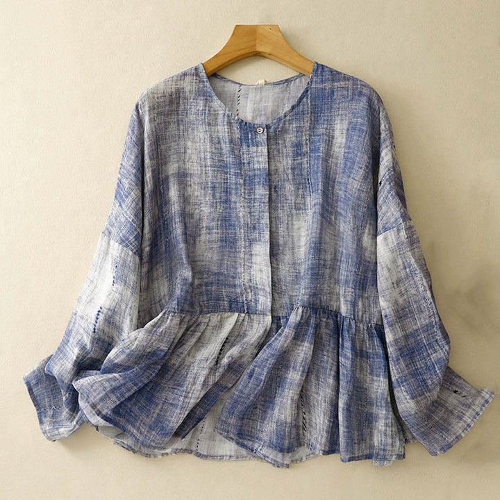 Camicia in cotone a maniche lunghe con bottoni tie-dye Buddha Stones
