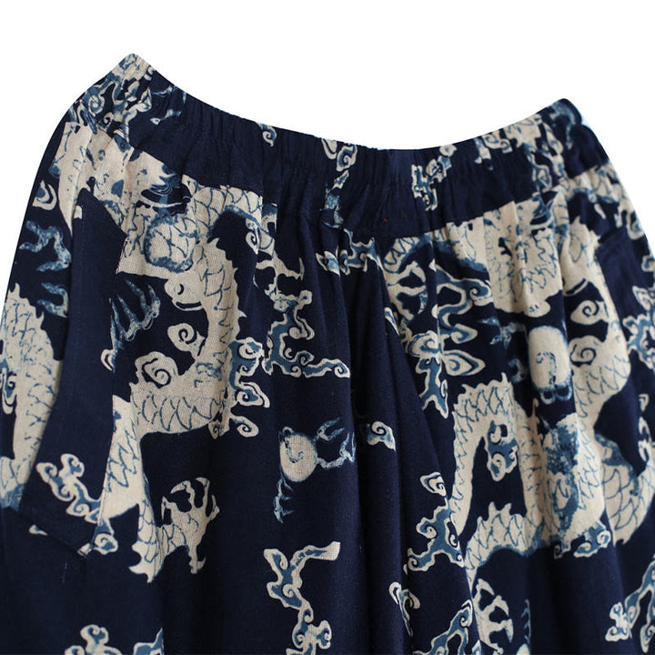 Pantaloni da uomo in cotone e lino etnico con tasche, stampati con elastico in vita e drago cinese , Buddha Stones - image 7