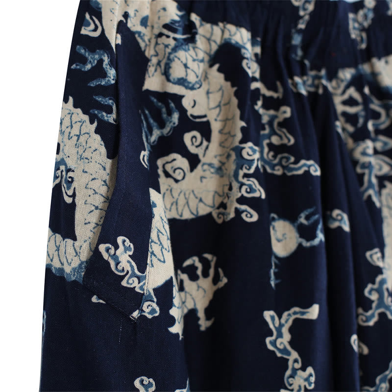 Pantaloni da uomo in cotone e lino etnico con tasche, stampati con elastico in vita e drago cinese , Buddha Stones - image 8