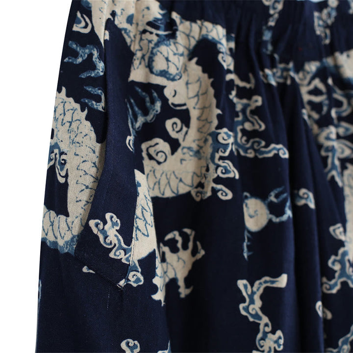 Pantaloni da uomo in cotone e lino etnico con tasche, stampati con elastico in vita e drago cinese , Buddha Stones - image 8