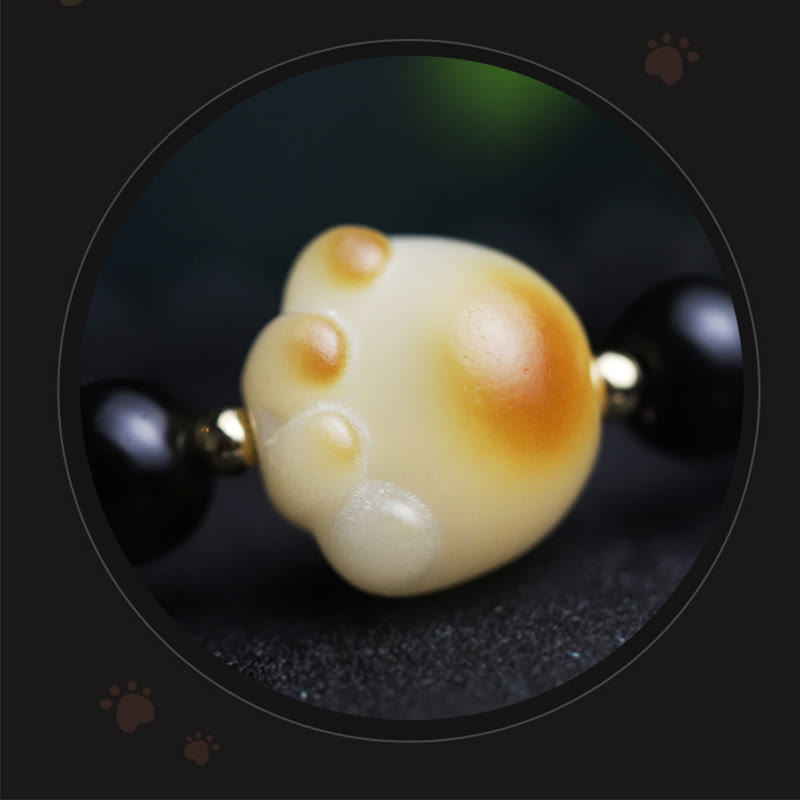 Buddha Stones Ossidiana nera Zampa di gatto Bodhi Seed Portafortuna Braccialetto di purificazione - image 15