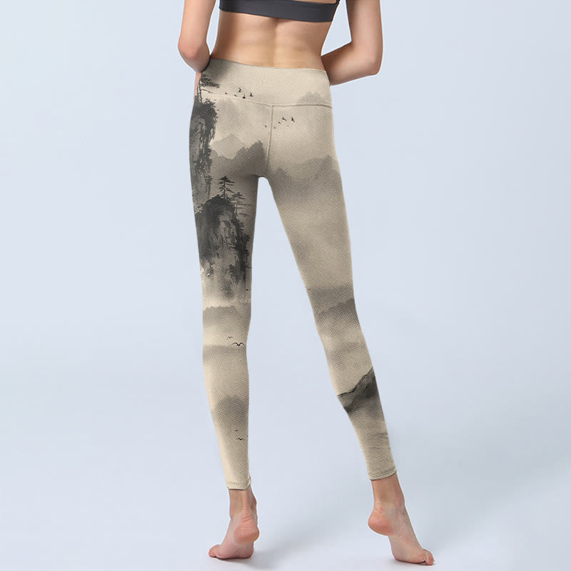 Buddha Stones Mountains Avvolto nella nebbia Leggings da palestra Wild Goose Pantaloni da yoga da donna - image 7