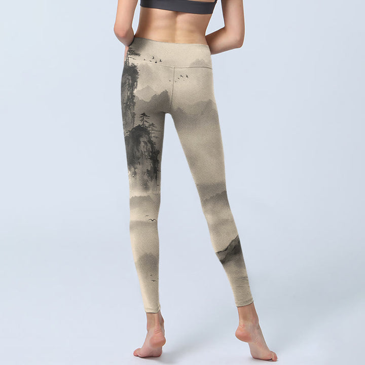 Buddha Stones Mountains Avvolto nella nebbia Leggings da palestra Wild Goose Pantaloni da yoga da donna - image 7