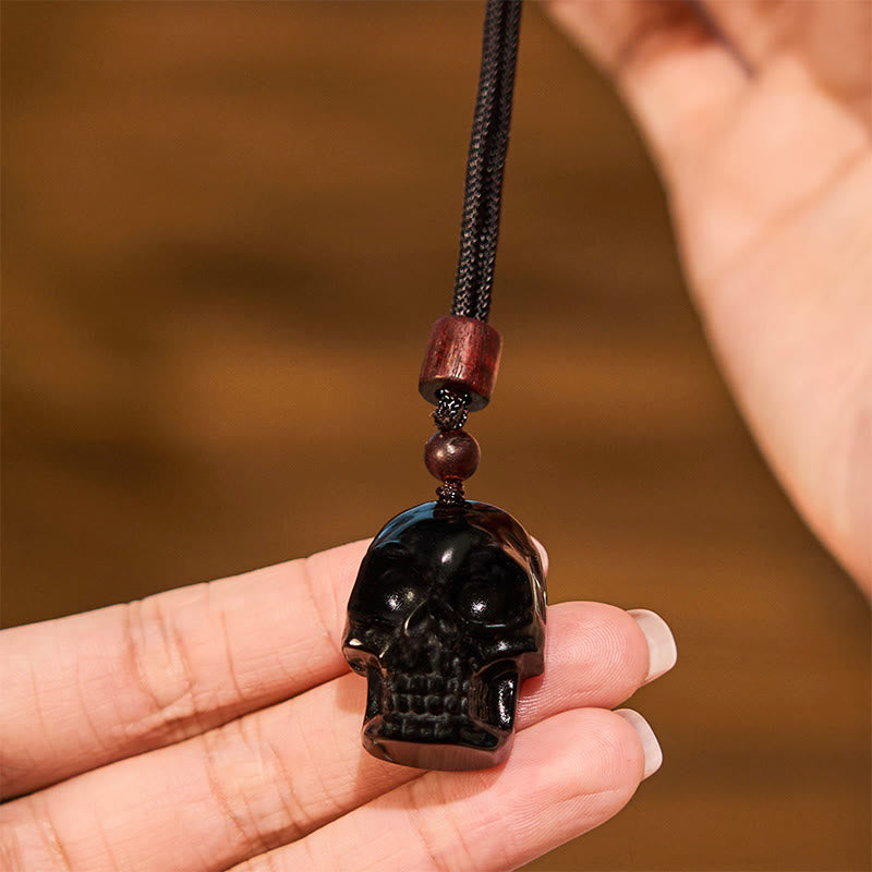 Collana pendente con scheletro Shmashana in corda di ossidiana nera Buddha Stones