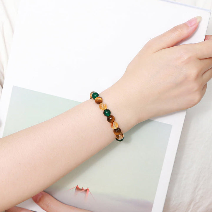 Braccialetto di protezione con perline abbinate in agata verde, occhio di tigre naturale, citrino e Buddha Stones