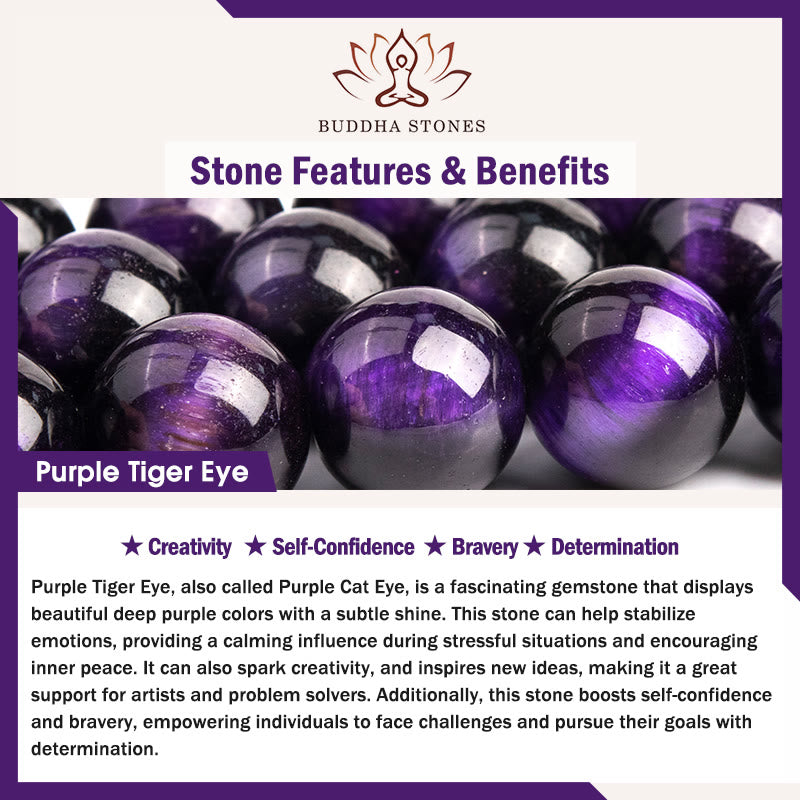 Braccialetto della creatività con occhio di tigre viola Buddha Stones