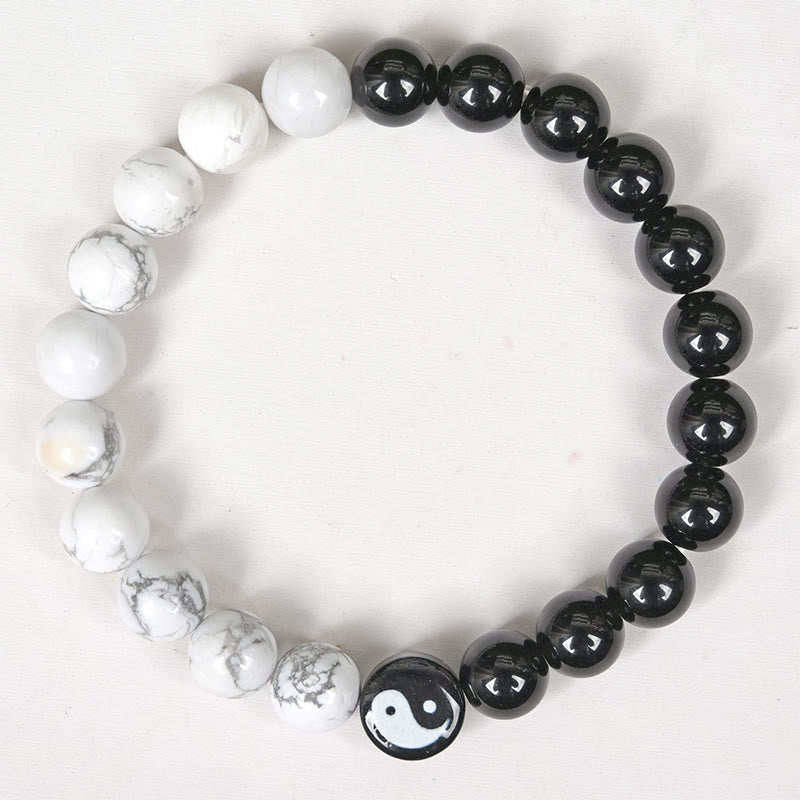 Braccialetto di forza Tai Chi Yinyang in ossidiana naturale turchese bianco Buddha Stones