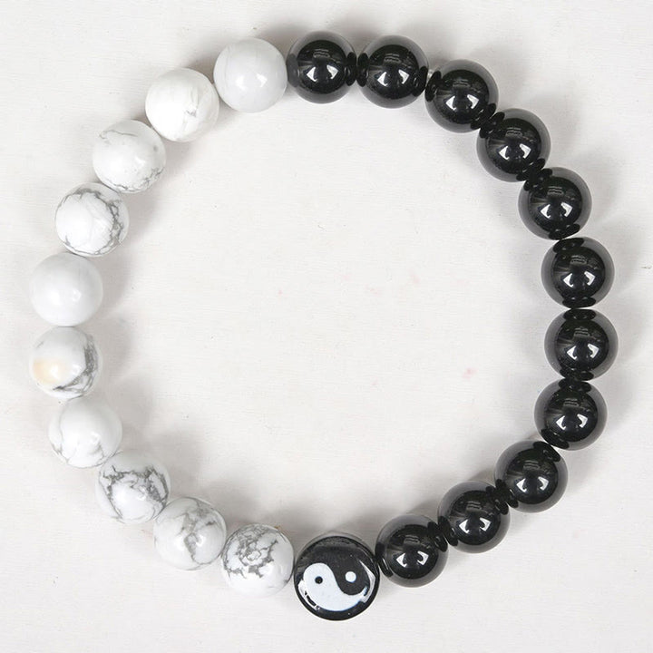 Braccialetto di forza Tai Chi Yinyang in ossidiana naturale turchese bianco Buddha Stones