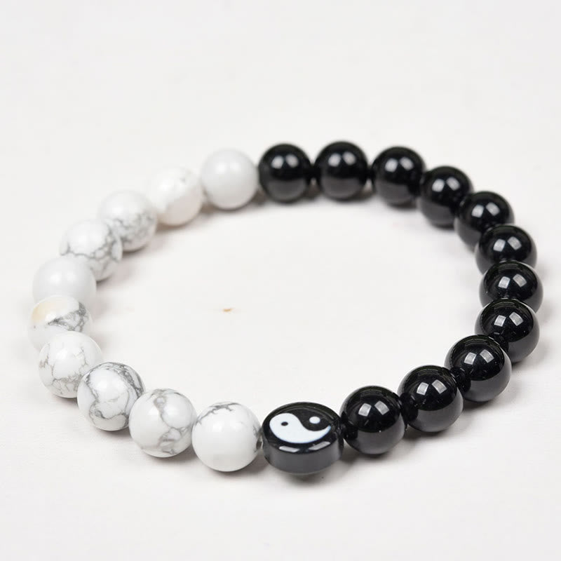 Braccialetto di forza Tai Chi Yinyang in ossidiana naturale turchese bianco Buddha Stones