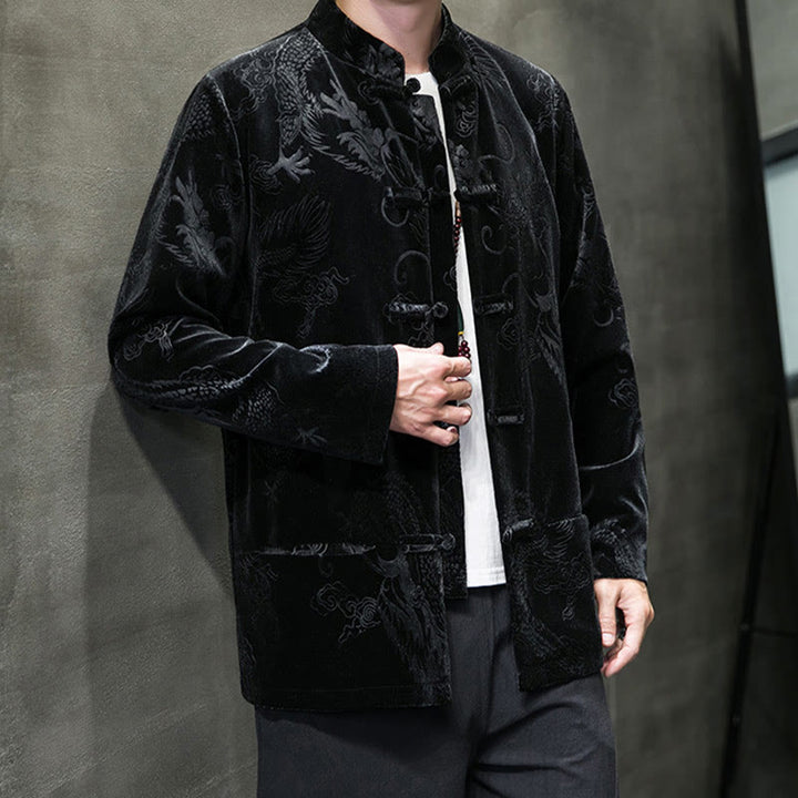 Buddha Stones Uomo Rana-bottoni Tang Suit Drago Modello Lisvelte Cotone Giacca Camicia Con Tasche