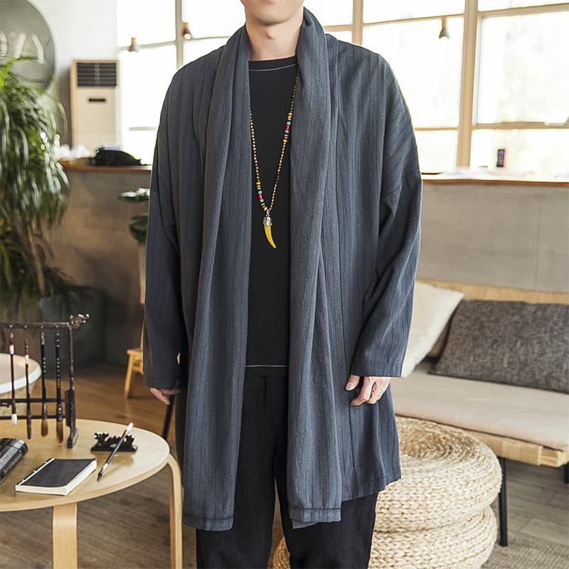Cappotto da uomo di media lunghezza in misto lino semplice e casual, modello Buddha Stones Fall - Grigio ardesia chiaro - US/UK/AU42, EU52 (3XL) - image 1